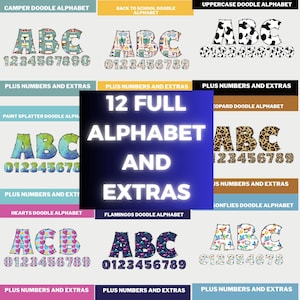 Doodle Alphabet Bundle PNG: 12 Decorative Fonts for Cricut, Sublimation