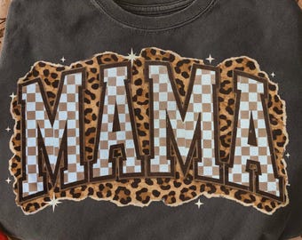Mama Leopard PNG, Trendy Checkered Sublimation, Retro Leopard Text Design