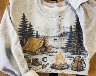 Camping PNG, Outdoor Adventure Sublimation, Vintage Campfire Nature Forest Art