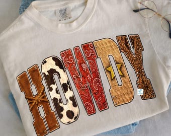 Howdy Western PNG | Cowgirl Sublimation Design | Western Howdy PNG | Country Leopard Bandana Shirt PNG