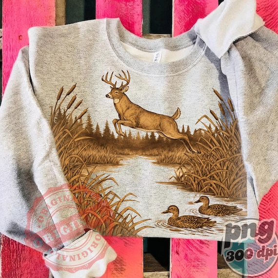 Vintage Deer Png, Hunting Sublimation Png, Retro Nature Png, Wetland Deer Art Png, Wildlife Hunting Design Png, Digital Download