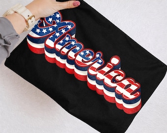America PNG | Retro Patriotic USA Lettering Design | 4th of July Vintage Graphic | Red White Blue Sublimation