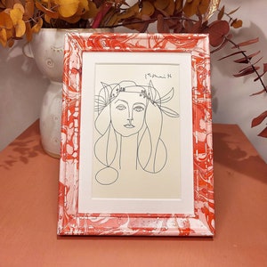 Unique Hand Painted Red and Pink Marble Wood Picture Frame,  2 sizes, 6x4 inches and A4 Sizes Available