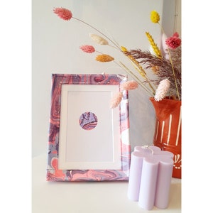 Unique Hand Painted Purple and Pink Marble Wood Picture Frame,  2 sizes, 6x4 inches and A4 Sizes Available