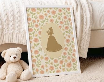 Vintage Rose Fairytale Silhouette Art | Feminine Floral Wall Print | Nursery Room Decor | Cottagecore Princess Aesthetic | Digital