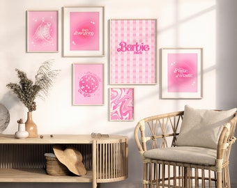 Barbie Inspired Gallery Wall Prints, Retro Hot Pink Decor, Printable Art, Set of 6 Prints