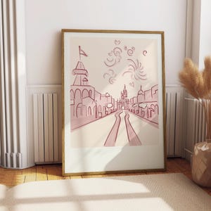 Impresión de la calle principal de Pink Castle / Arte caprichoso de un parque temático (descarga digital)