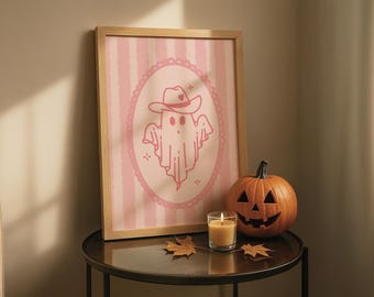 Pink Halloween Ghost Print | Kawaii Cowgirl Art (Digital Download)