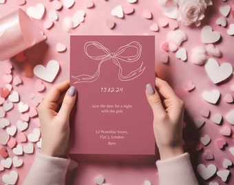 Classy Galentine's Day Digital Invitation Aesthetic Pastel Pink - Instant Download