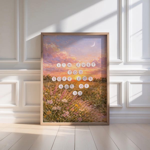 Pastel Sunset Meadow Art Print | Cottagecore Inspirational Quote (Digital Download)