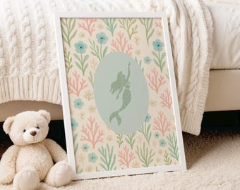 Pastel Mermaid Wall Art Printable | Under the Sea Coral Reef Decor | Whimsical Ocean Nursery Print | Digital Download Illustration