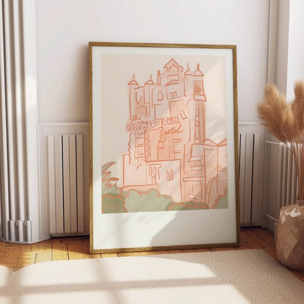 Retro Hollywood Tower Hotel Print | Vintage Theme Park Art (Digital Download)