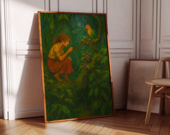 Jungle Woman Art Print | Vintage Rainforest Oil Painting (Digital Download)