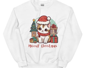 Meowy Christmas Kawaii Kitty cat crewneck Unisex Sweatshirt