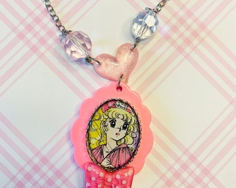 Kawaii Dolly Pastel fairy Kei necklace Candy Candy anime manga decora sweet pink cameo pendant