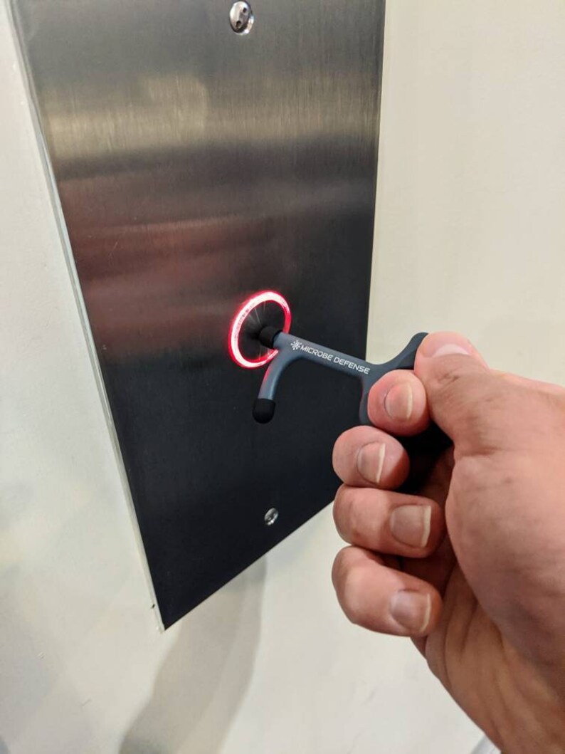 Microbe Defense Non Touch Antimicrobial Zinc Alloy Durable Touchless KeyContactless Door Opener Virus Protection Matte Dark Grey and Red