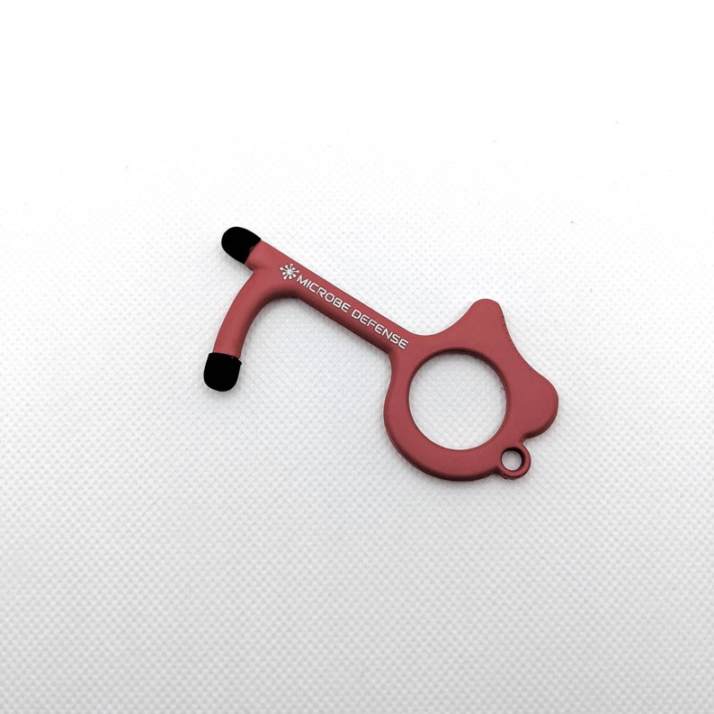 Microbe Defense Non Touch Antimicrobial Zinc Alloy Durable Touchless KeyContactless Door Opener Virus Protection Matte Dark Grey and Red