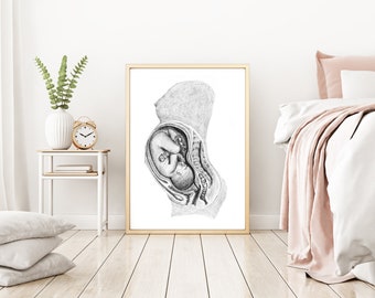 Unborn Child In The Womb: Birth/Doula Art Printable