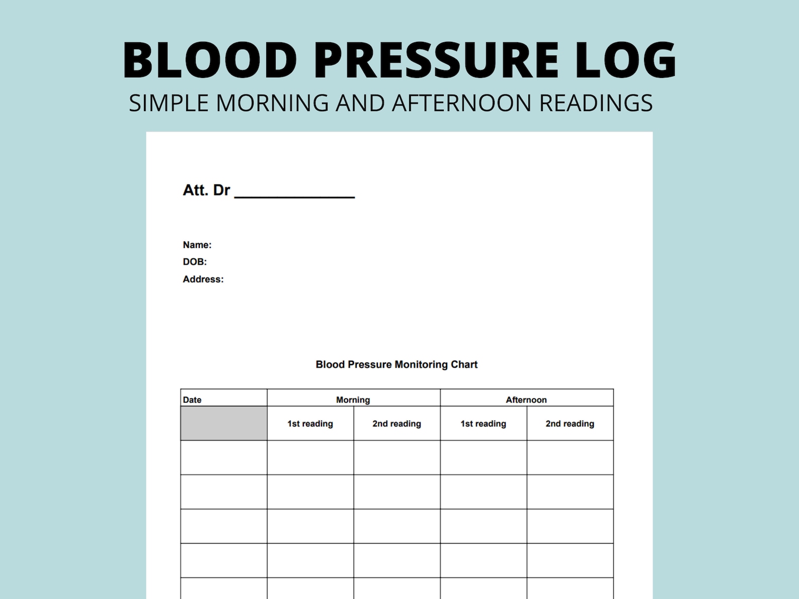 Easy Blood Pressure Chart With Morning And Afternoon Readings Printable
