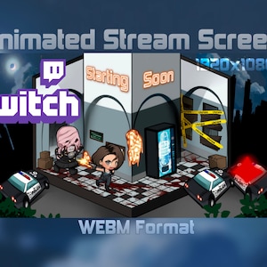 Animated Horror Killer Survivor Zombie Chase Twitch Stream Screen, Animated Isometric Twitch Overlay