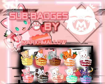 Twitch Kawaii Kitty Cake Slice Sub Badges Kawaii Twitch cute sub/cheer badges