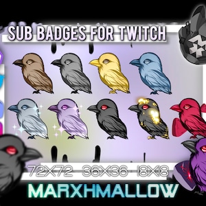 Crow Twitch Sub Badges Kawaii Crow badges