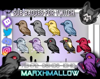 Crow Twitch Sub Badges Kawaii Crow badges