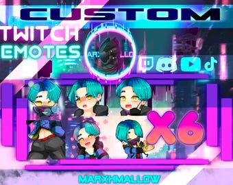 Emote Kawaii personalizzate per Twitch e Discord (x6)