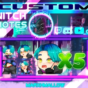 x5 Custom Emotes for twitch, Custom Discord Emotes, Kawaii Emotes Custom