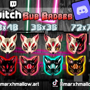 Kitsune Sub badges for Twitch Kawaii twitch sub badges Kitsune mask emotes for twitch and discord