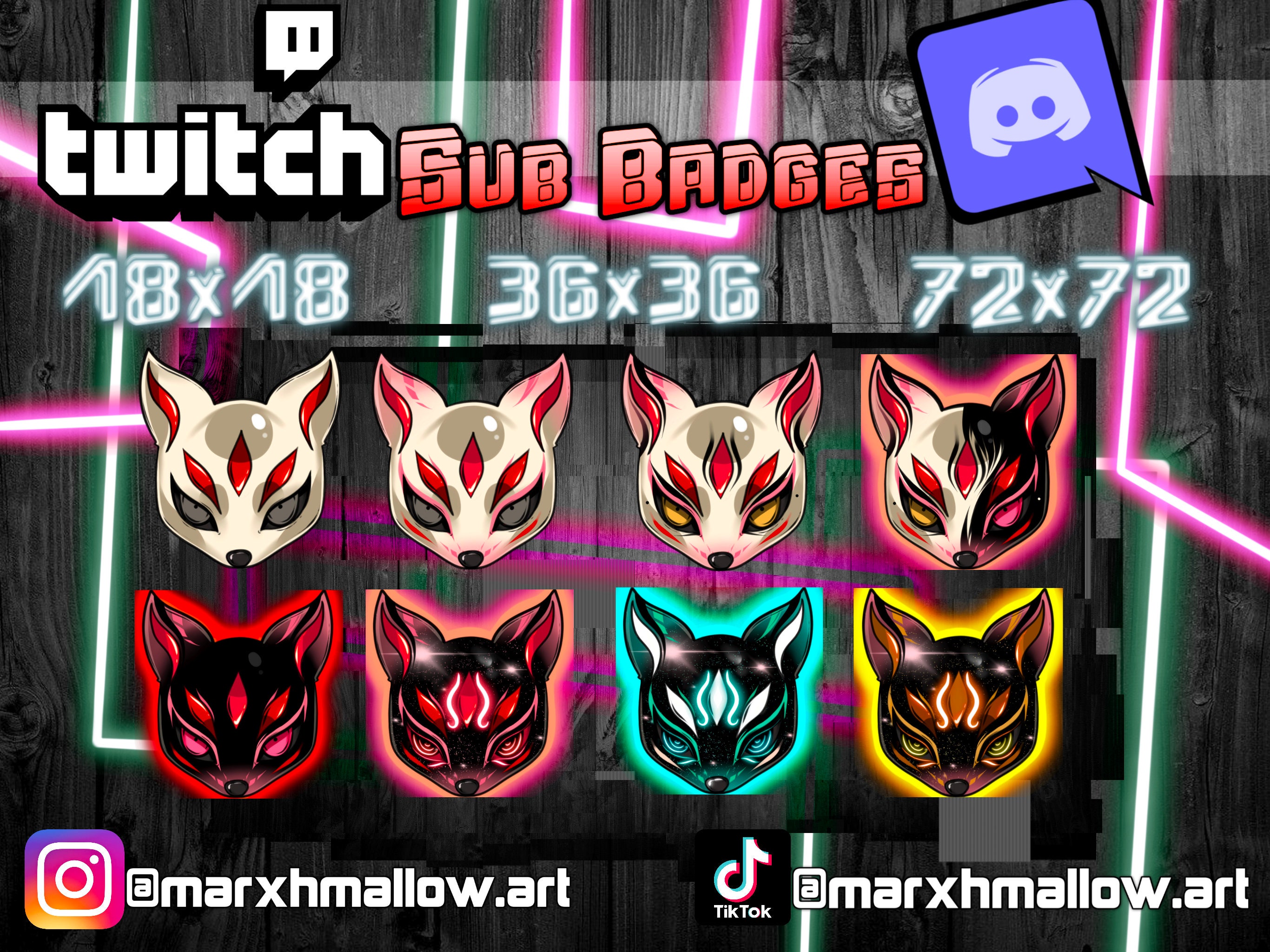 Kitsune Mask Twitch Badges - Gaming Visuals