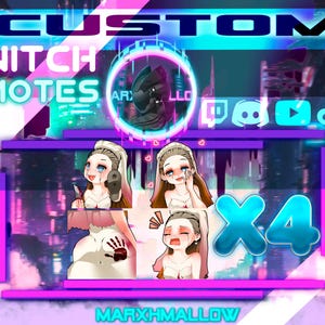 x4 Custom Emotes for twitch, Custom Discord Emotes, Kawaii Emotes Custom