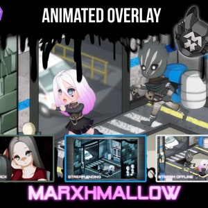 Goth Girl x Ghost x Pig Kawaii Anime Twitch Overlay / Superposición animada de planta de carne isométrica / Anime Horror chibi Twitch Overlay