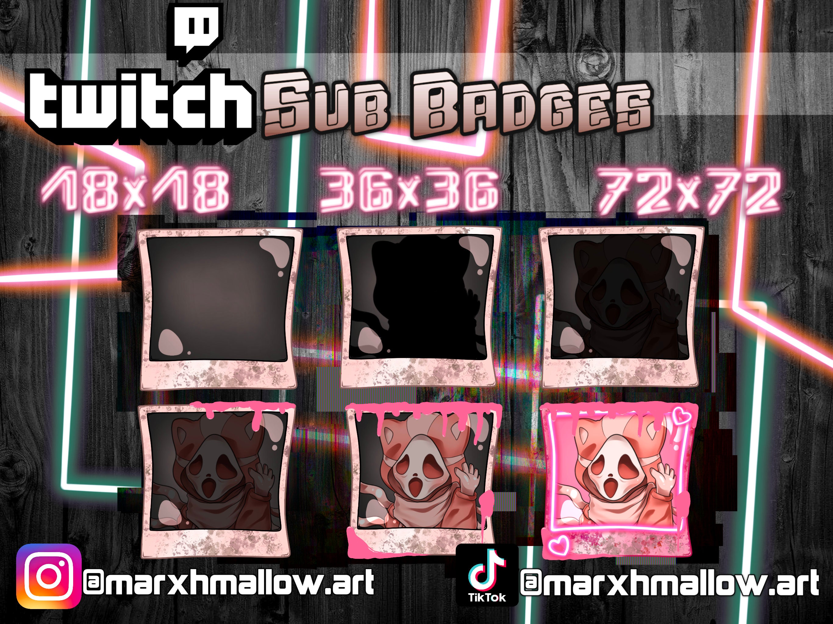 Twitch Polaroid Pink Kawaii Ghost Face Sub Badges Kawaii Twitch cute sub/cheer badges