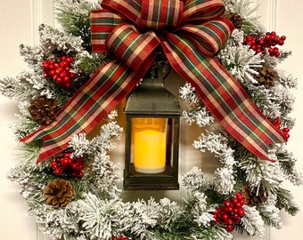 Winter lantern wreath, lantern wreath, Christmas lantern, lantern gift, old country Christmas, Christmas lights wreath