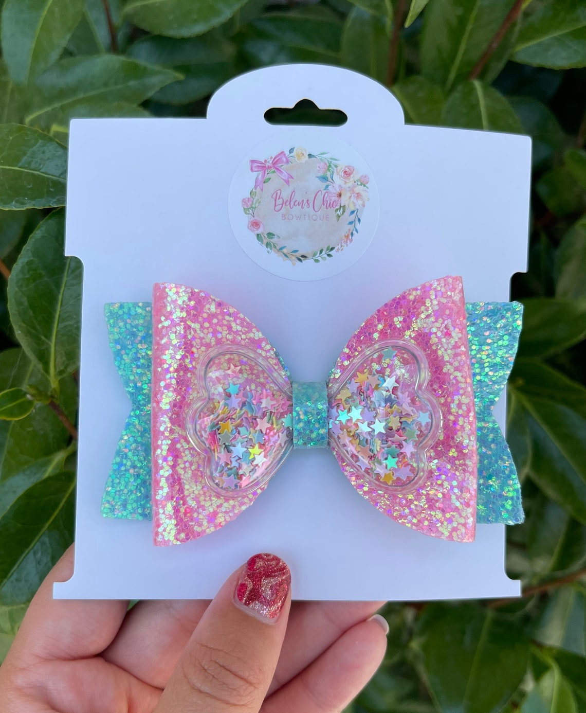 Faux Leather Shaker Hair Bow Chunky Glitter Hair Bow Etsy