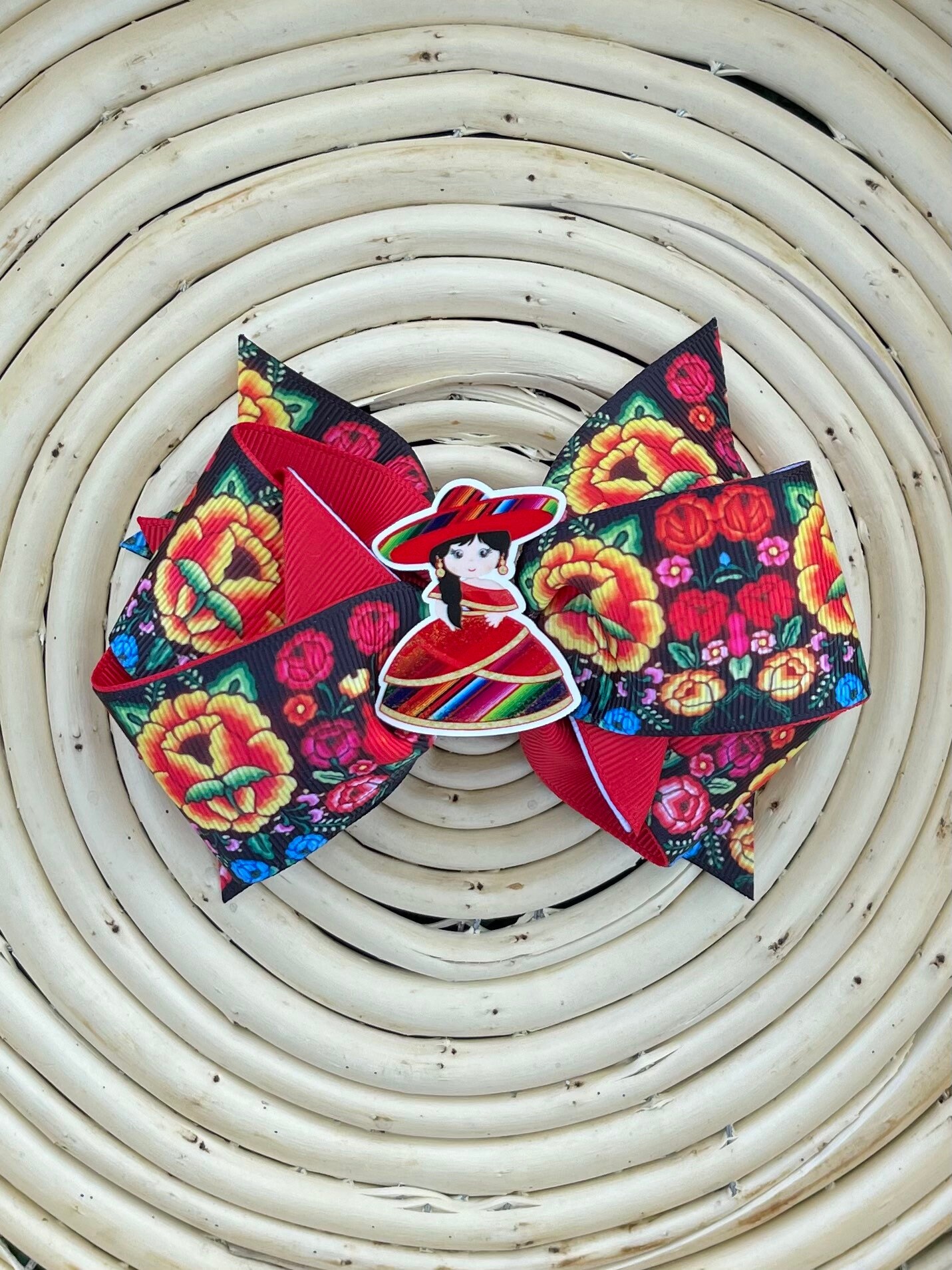 Señorita Hair Bow Mexican Floral Hair Bow Fiesta Hair Bow Etsy