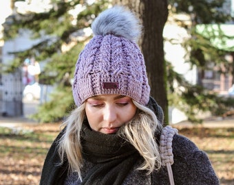 lilac winter hat, gift for women, wool merino winter hat, hat in beautiful weaves