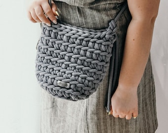 Grey small purse, Rope handmade bag, gift for anniversaries