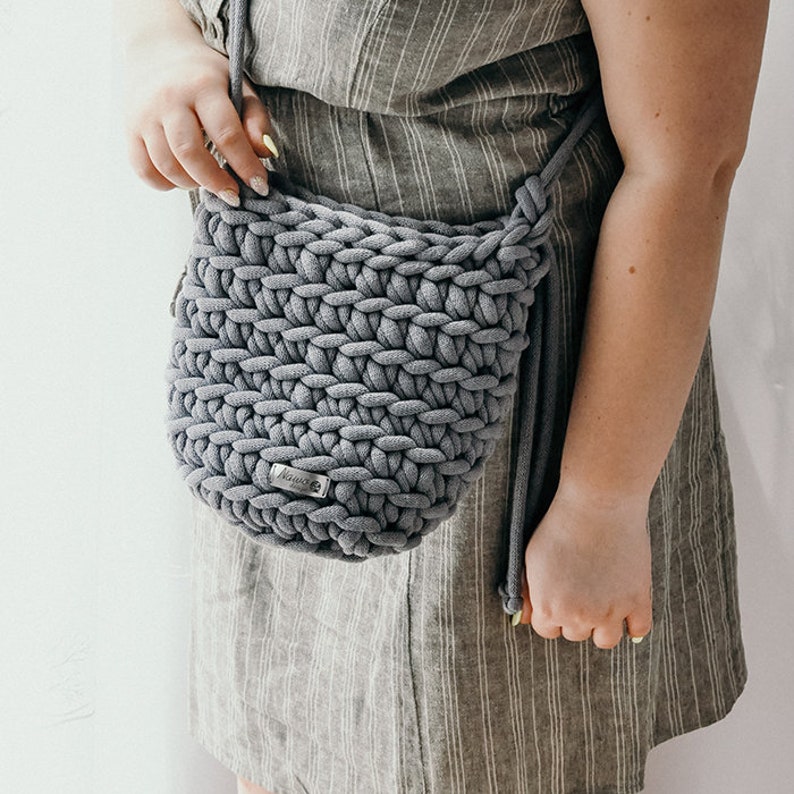 Grey small purse, Rope handmade bag, gift for anniversaries image 1