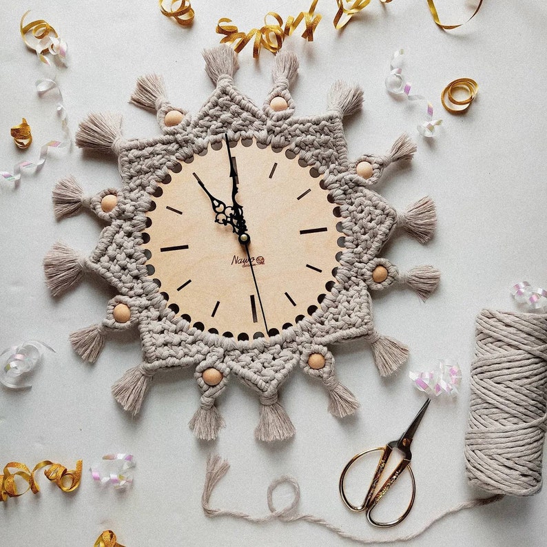 Boho Clock, Rustical Art Wall, Bohemian Interior, Macrame Clock - Etsy