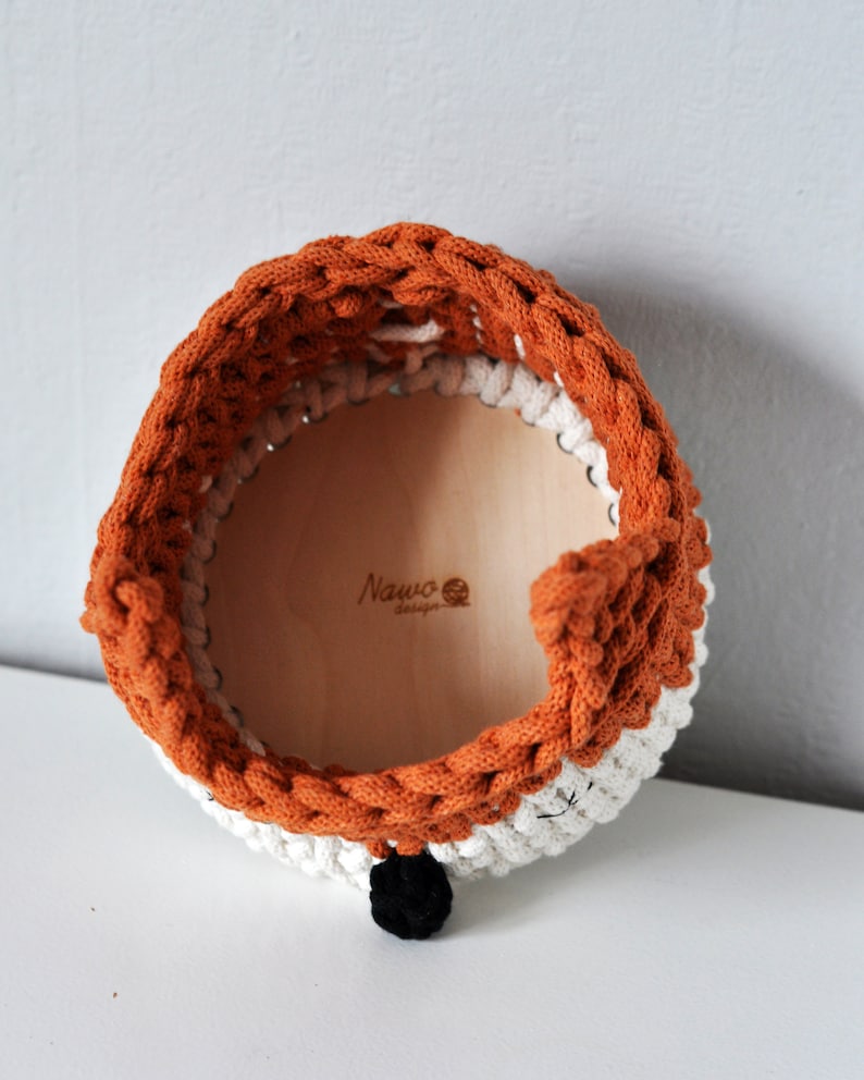 crochet animal basket, forest child's room, fox basket, for storage, scandi toy organizer, Basket Featuring Fox, Woodland Themed Decor image 5