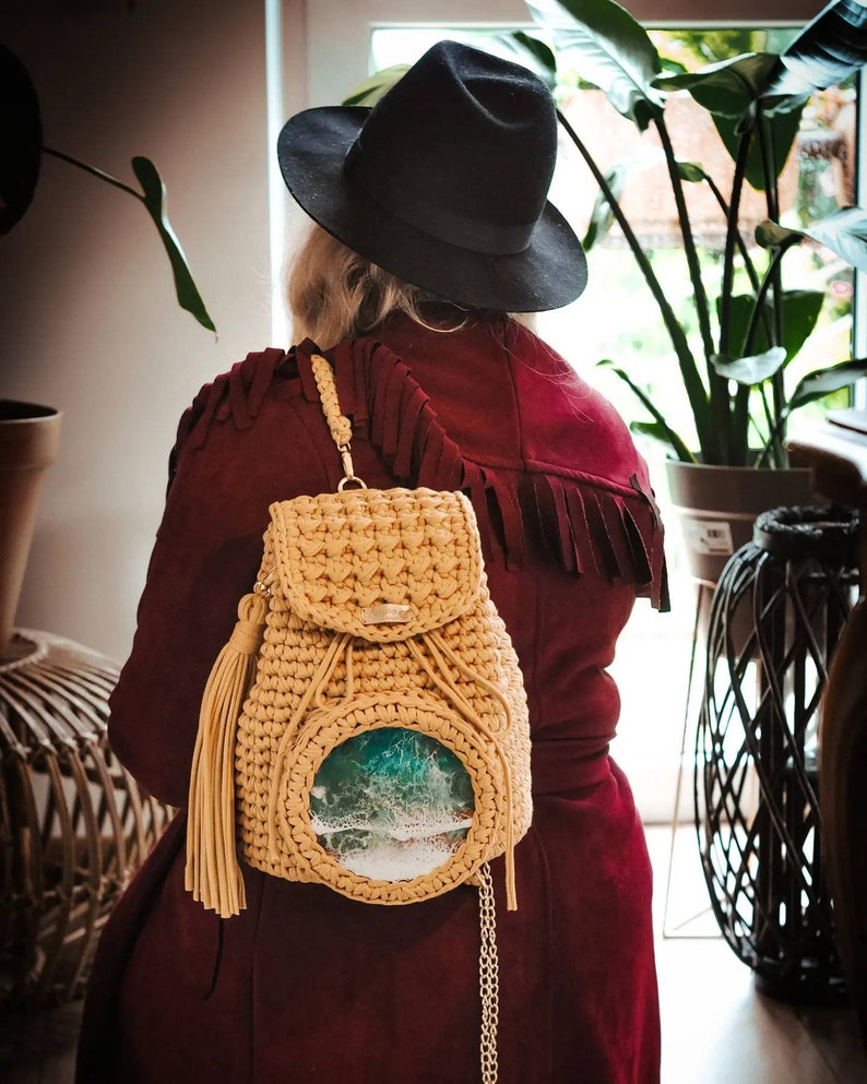 handmade backpack, resin art, crochet premium backpack , Boho Style image 2