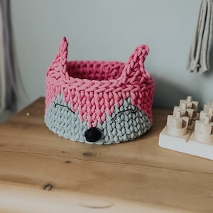 crochet animal basket, forest child's room, fox basket, for storage, scandi toy organizer, Basket Featuring Fox, Woodland Themed Decor image 4