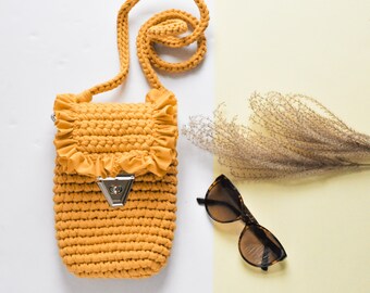 Mustard elegant bag, handmade purse, crochet event bag