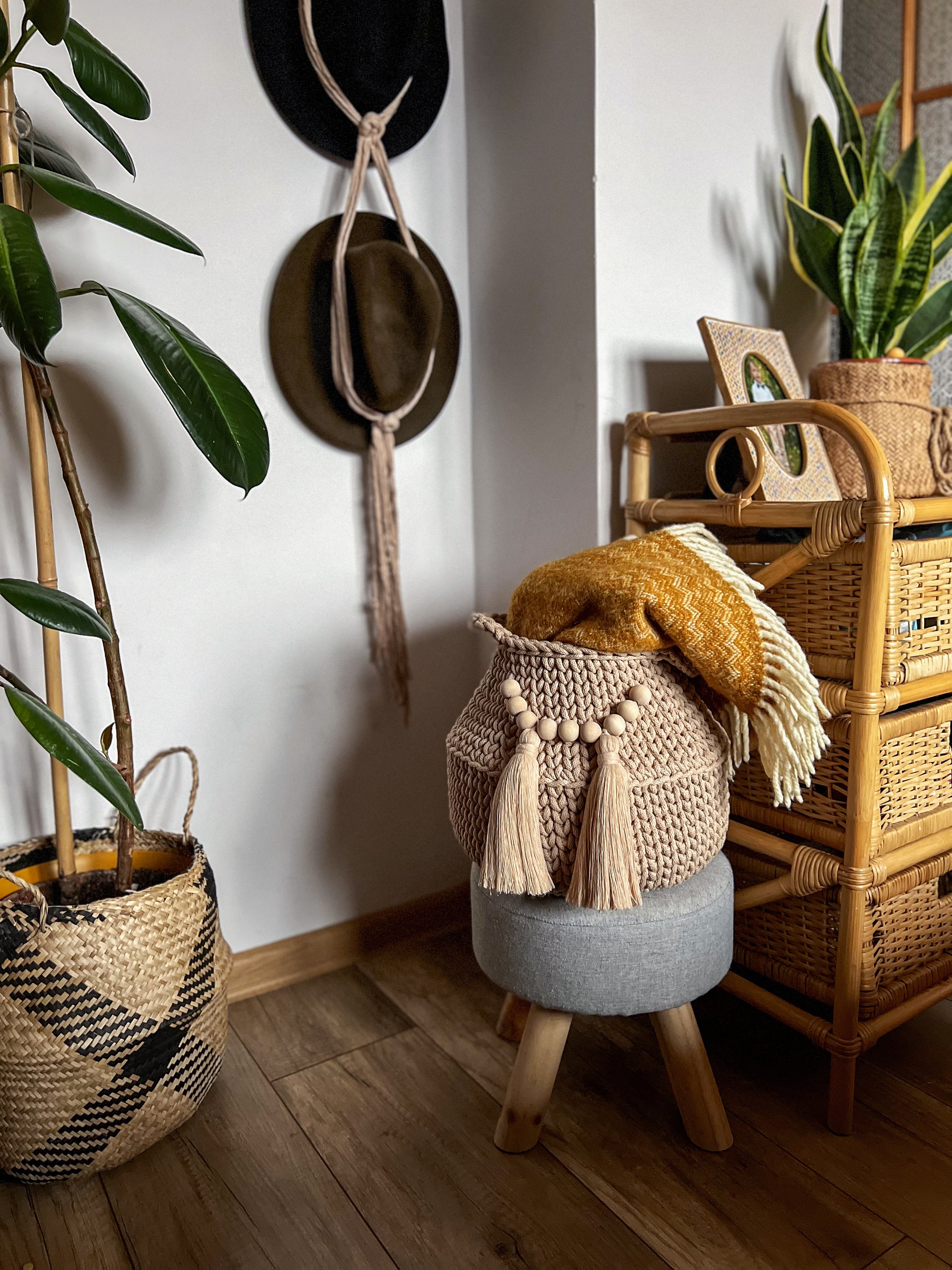Boho Hamper, Boho Round Basket, Kidsroom Storage Container, Cotton ...
