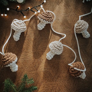 Crochet Mushroom Garland, fall home accent, Ornament, Fall Hanging Decor, forest kids room autumn, Toadstool Autumn Decoration image 3