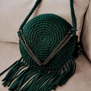 Bottle green backpack bag, 2in1, crochet bag, Resin Art, Boho Style image 7