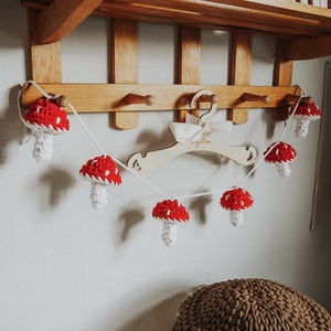 Crochet Mushroom Garland, fall home accent, Ornament, Fall Hanging Decor, forest kids room autumn, Toadstool Autumn Decoration image 1