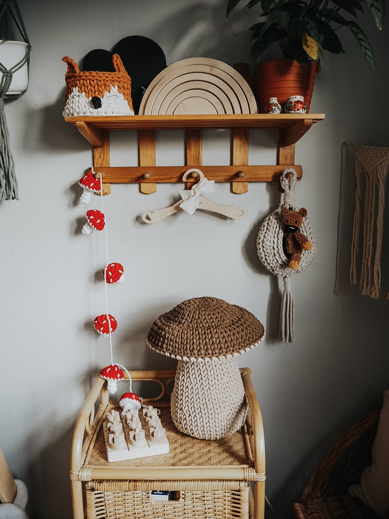 Crochet Mushroom Garland, fall home accent, Ornament, Fall Hanging Decor, forest kids room autumn, Toadstool Autumn Decoration image 4